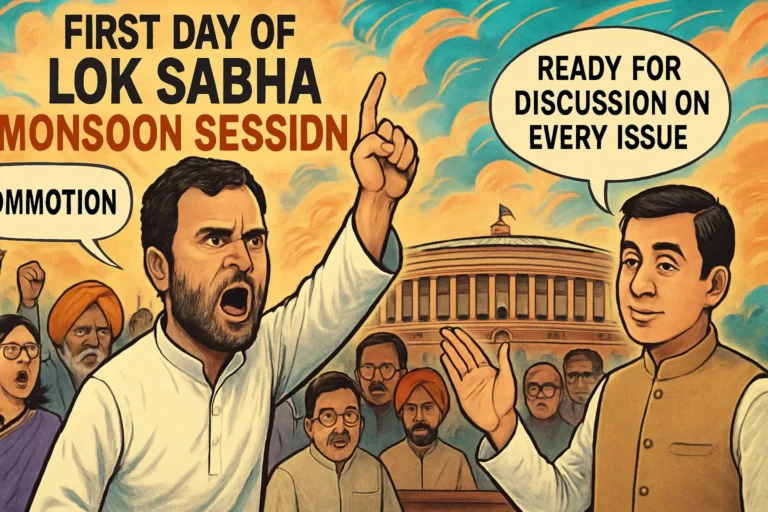 लोकसभा मानसून सत्र का पहला दिन: विपक्ष राहुल गांधी का हंगामा, सरकार बोली – हर मुद्दे पर चर्चा को तैयार लोकसभा मानसून सत्र का पहला दिन: विपक्ष राहुल गांधी का हंगामा, सरकार बोली – हर मुद्दे पर चर्चा को तैयार