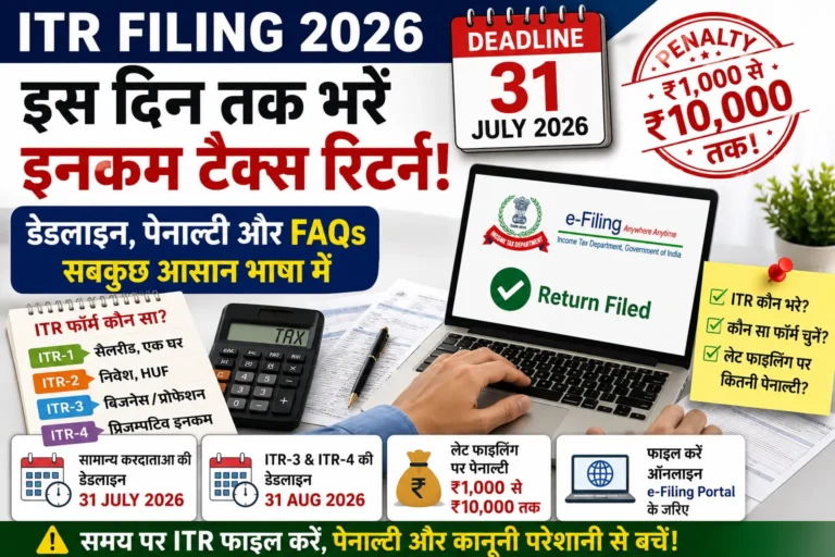 ITR Filing 2026: इस साल कब तक भरना होगा इनकम टैक्स रिटर्न? जानिए डेडलाइन, पेनाल्टी और जरूरी FAQs ITR Filing 2026: इस साल कब तक भरना होगा इनकम टैक्स रिटर्न? जानिए डेडलाइन, पेनाल्टी और जरूरी FAQs