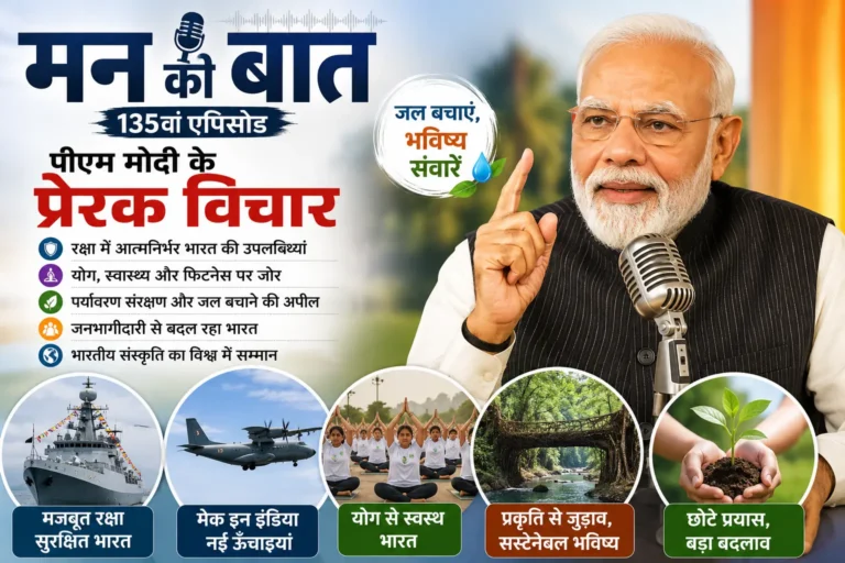 मन की बात के 135वें एपिसोड में पीएम मोदी का राष्ट्र को संदेश: आत्मनिर्भर भारत, योग, पर्यावरण और जनभागीदारी पर दिया जोर